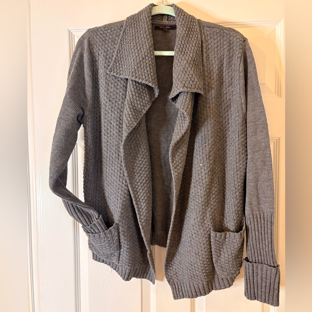 Olivia Sky Grey Textured Knit Open Front Cardigan